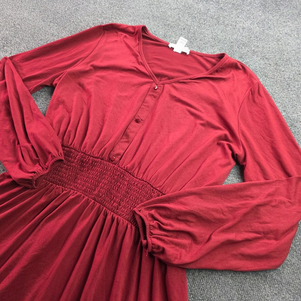 Birch and Stone Dress‎ XL Red Smocked Waist Balloon Sleeve Fit Flare Mini V-Neck